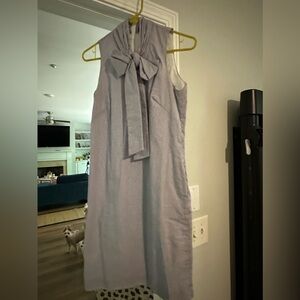 Blue and white striped dress with bow